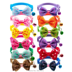 Wholesale 100Pcs Adjustable Polyester Dog Collar Pet Personalized with Bowknot Bell Pendant Necklace Collar for Small Dog and Ca