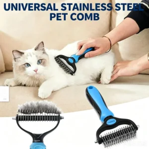 Universal Stainless Steel Pet Comb – Double-Sided Dematting Brush for Cats Dogs, Removes Tangles, Dirt & Dander Fast, Durable pd