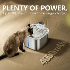 Cat Water Fountain 3.5L Wireless Inductive Pet Water Purifier, Mute Pump and Stainless Steel Tray, 4000mAh Rechargeable Battery