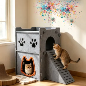 Felt Cat Nest, Two Floors, Cat Villa, Suitable for All Seasons, Semi Enclosed Staircase, Double Decker Staircase Cat Nest