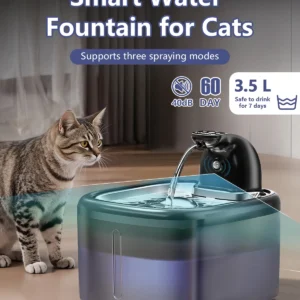 3.5L Cat Water Fountain Pet Water Fountain With Stainless Steel Tray 4000mAh Large battery and Motion Sensing， Silent Water Pump