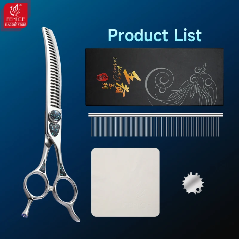 Fenice King Series 7/7.5Inch VG10 Shell Bearing Screws Dog Trimming Grooming Straight Curved Thinner Chunker Pet Scissors Tools - Image 6