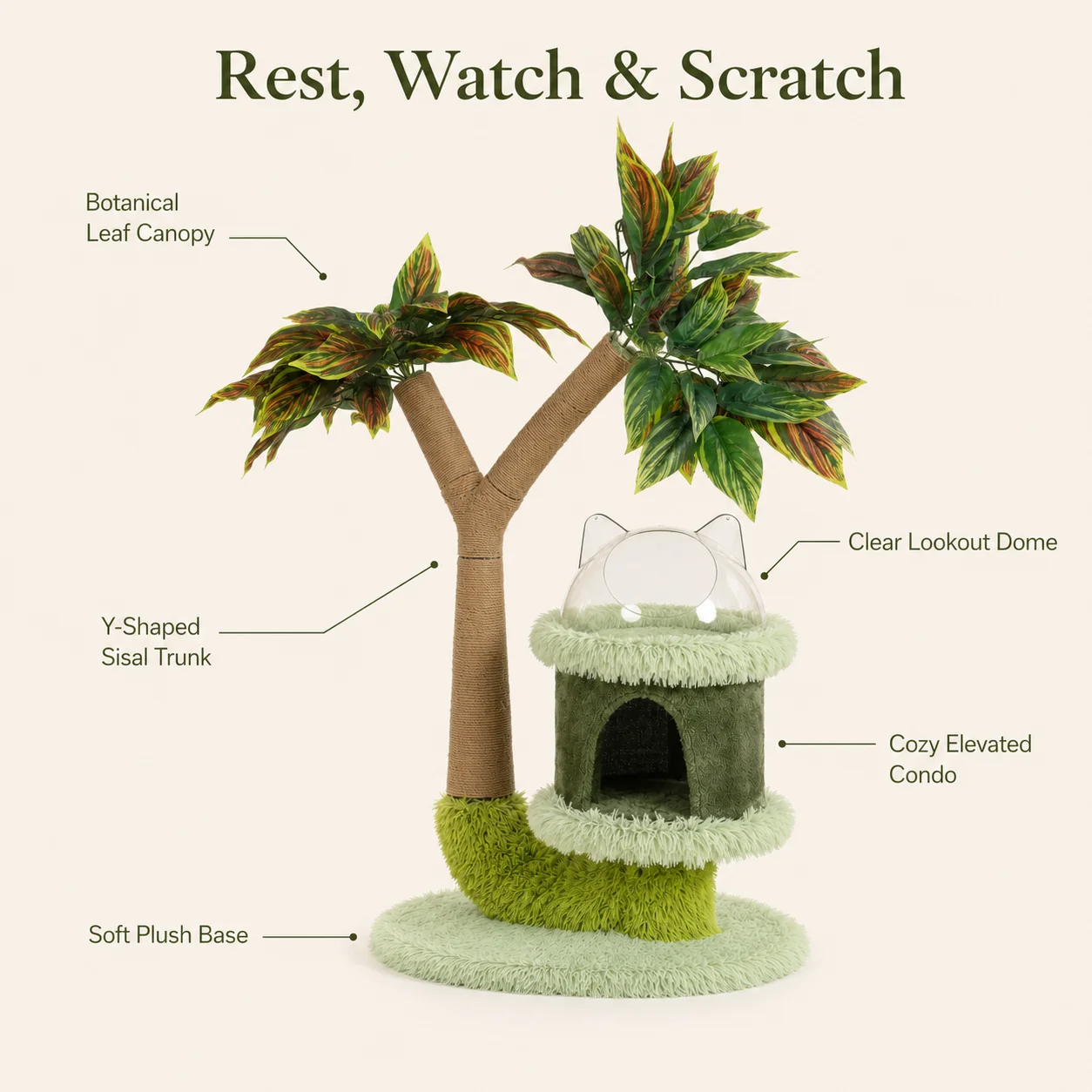 Mango Tree Cat Tree for Small Cats - Cozy Perch Fun Platform Scratching Post - Cat Furniture with Natural Sisal Rope - Image 2