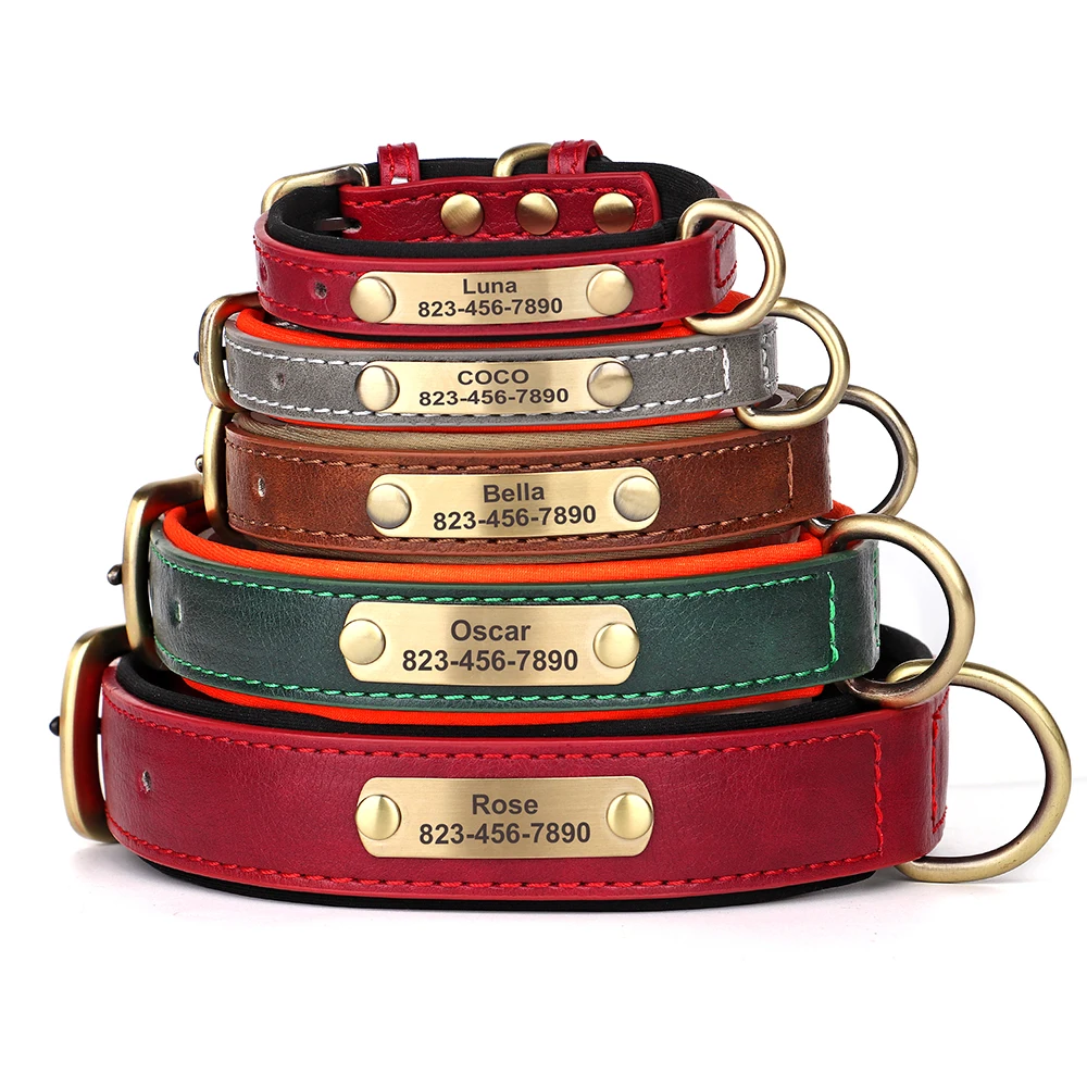 Personalized Dog Collar Leash Custom PU Leather Dog Tag Collars Free Engraved Nameplate For Small Medium Large Dogs Pitbull - Image 3