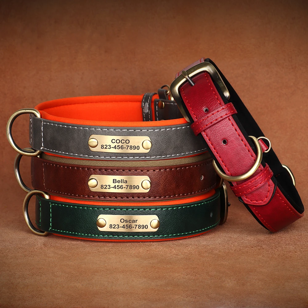 Personalized Dog Collar Leash Custom PU Leather Dog Tag Collars Free Engraved Nameplate For Small Medium Large Dogs Pitbull - Image 2