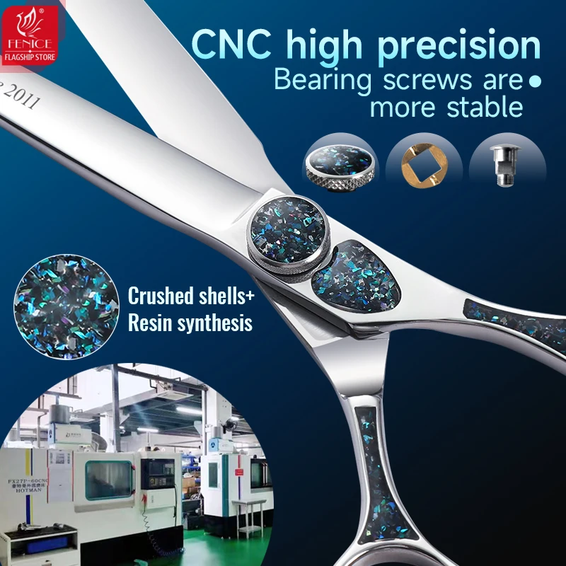 Fenice King Series 7/7.5Inch VG10 Shell Bearing Screws Dog Trimming Grooming Straight Curved Thinner Chunker Pet Scissors Tools - Image 5