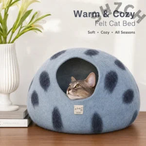 Handmade New Zealand Wool Cat Nest – Four-Season Natural Felt Cave, Machine Washable & Universal Fit