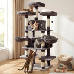 FOOWIN 173cm 68in Large Multi Level Cat Tree Tower Indoor Activity Center 2 Condos 3 Plush Perches Scratching Post Kitten Pet