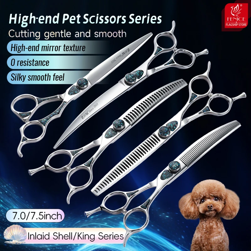 Fenice King Series 7/7.5Inch VG10 Shell Bearing Screws Dog Trimming Grooming Straight Curved Thinner Chunker Pet Scissors Tools - Image 2