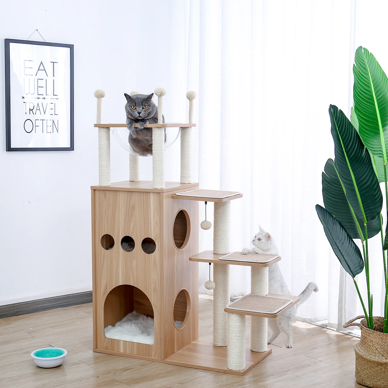 Multi-Level Cat Tree for Indoor Wood Cat Tower with Scratching Posts Spacious Condo Hammock Top Perch Cat Scratcher Cat Toys - Image 4