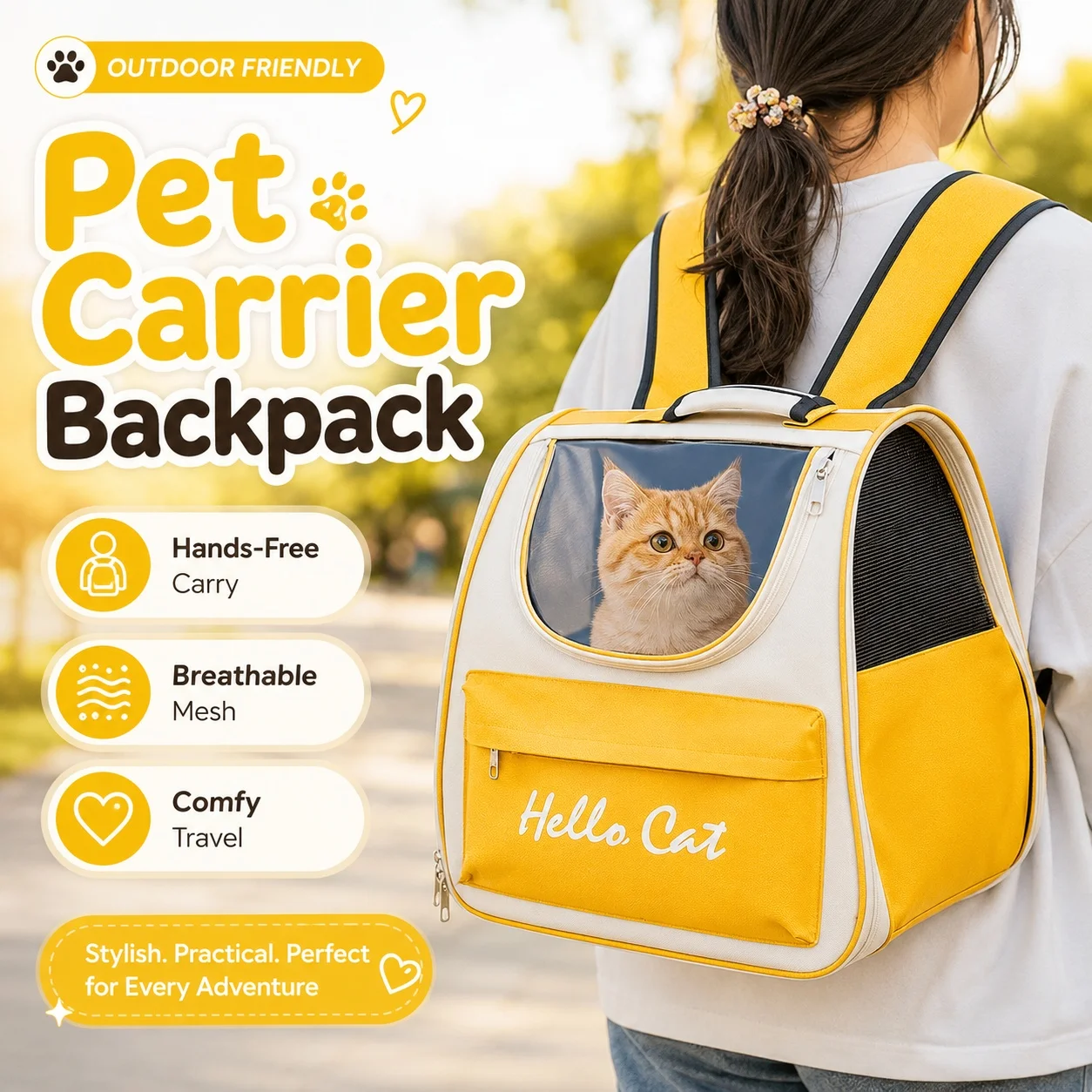 Stylish Foldable Pet Backpack, Breathable Comfort Shoulder Design, Portable Travel Carrier for Cats &Small Dogs