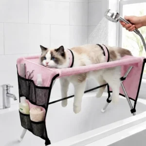 Portable Pet Washing Station with Storage Pockets&Fixing Straps,Folding Pet Grooming Hammock Quick Drying Pet Washing Station