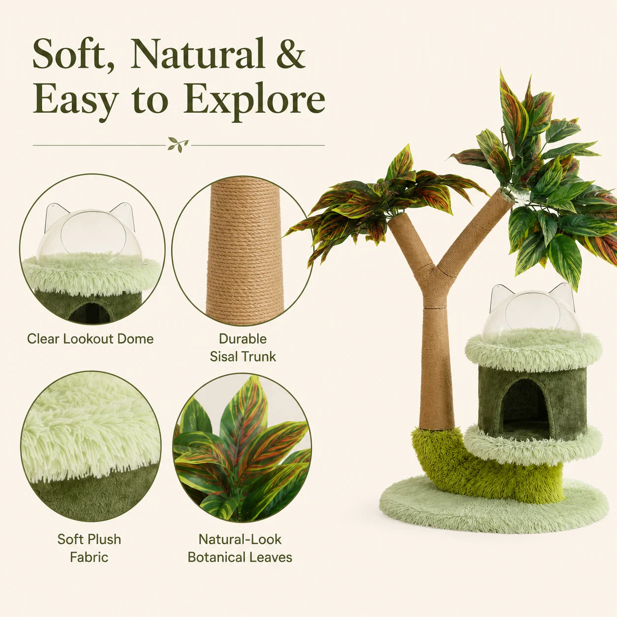 Mango Tree Cat Tree for Small Cats - Cozy Perch Fun Platform Scratching Post - Cat Furniture with Natural Sisal Rope - Image 6