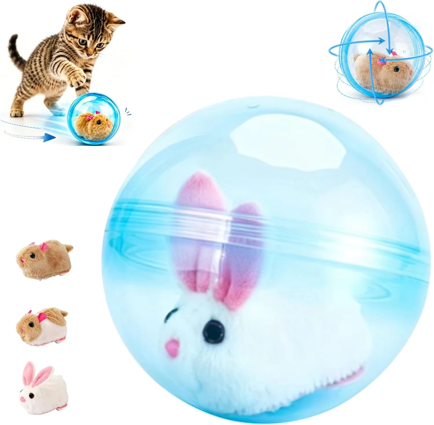 Self‑Rotating Obstacle Avoid Electric Cat Toy Ball, Battery Powered Transparent Interactive Plush Rabbit Rolling Pet Ball for Cats Small Dogs Indoor Exercise - Image 6