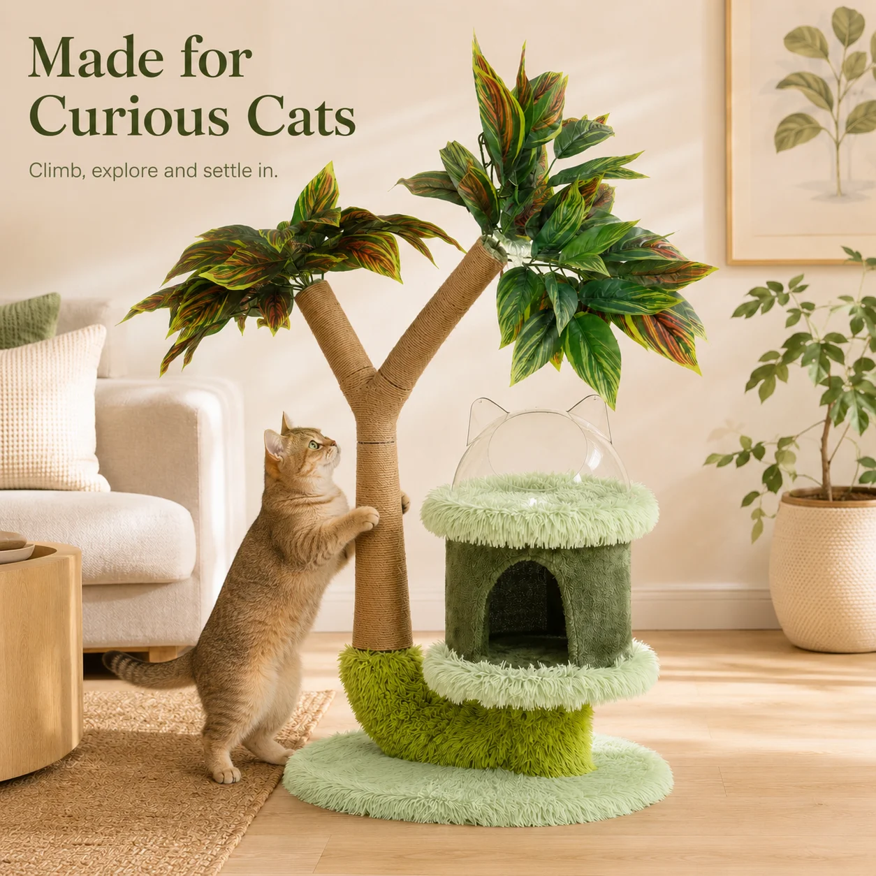 Mango Tree Cat Tree for Small Cats - Cozy Perch Fun Platform Scratching Post - Cat Furniture with Natural Sisal Rope - Image 8