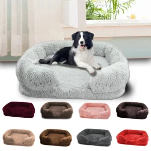 Plush Square Large Dog Bed for All Seasons, Comfortable and Soft Cat Sofa Bed with Raised Edges, Removable Plush Cover Dog Bed,