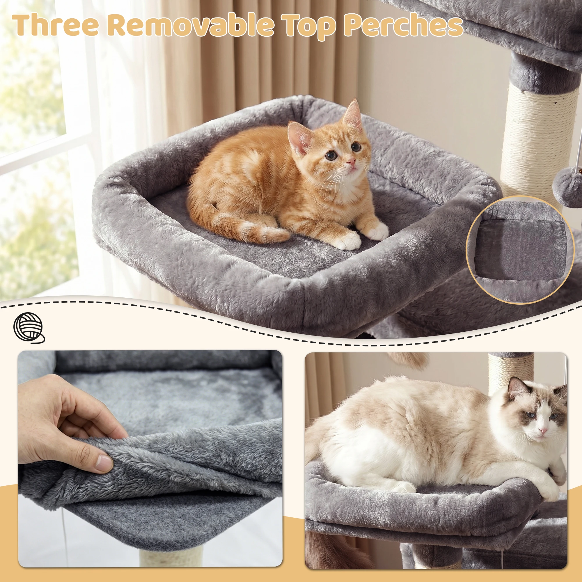 FOOWIN 173cm 68in Large Multi Level Cat Tree Tower Indoor Activity Center 2 Condos 3 Plush Perches Scratching Post Kitten Pet - Image 2