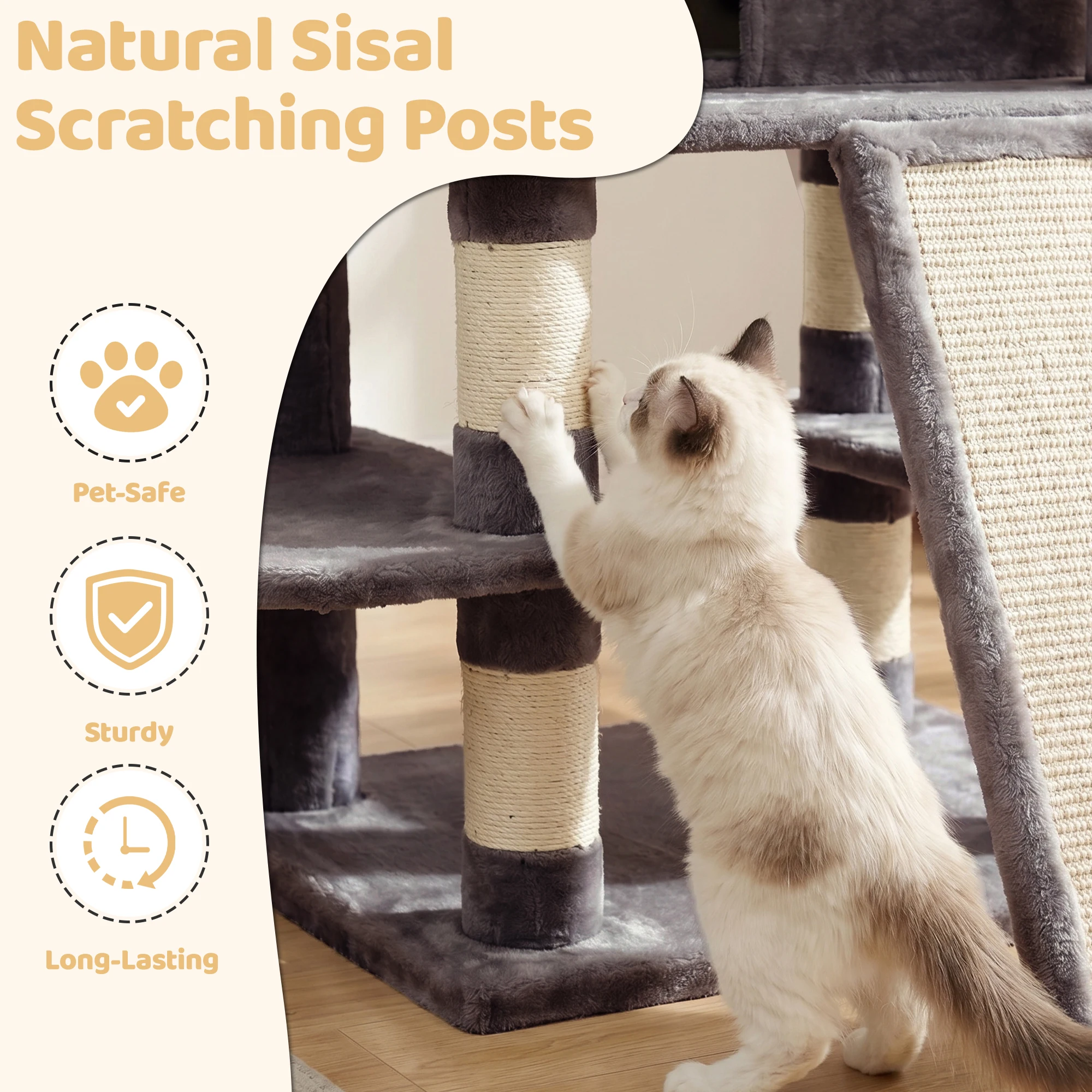 FOOWIN 173cm 68in Large Multi Level Cat Tree Tower Indoor Activity Center 2 Condos 3 Plush Perches Scratching Post Kitten Pet - Image 4