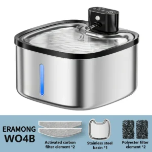 3.5L/118oz Stainless Steel Wireless Smart Cat Water Fountain, Ultra-Quiet Automatic Pet Drinking Fountain with Water Level Window and Motion Sensor, Suitable for Indoor Cats & Dogs Water Bowl Dispenser