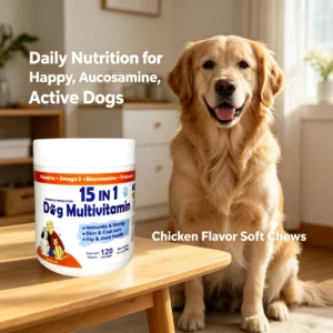 15‑in‑1 Dog Multivitamin Powder 120 Scoops Chicken Flavor Support Immunity Energy Skin Coat Hip Joint Pet Daily Health Supplemen