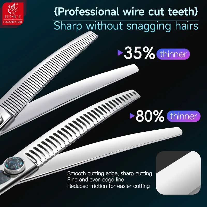 Fenice King Series 7/7.5Inch VG10 Shell Bearing Screws Dog Trimming Grooming Straight Curved Thinner Chunker Pet Scissors Tools - Image 4
