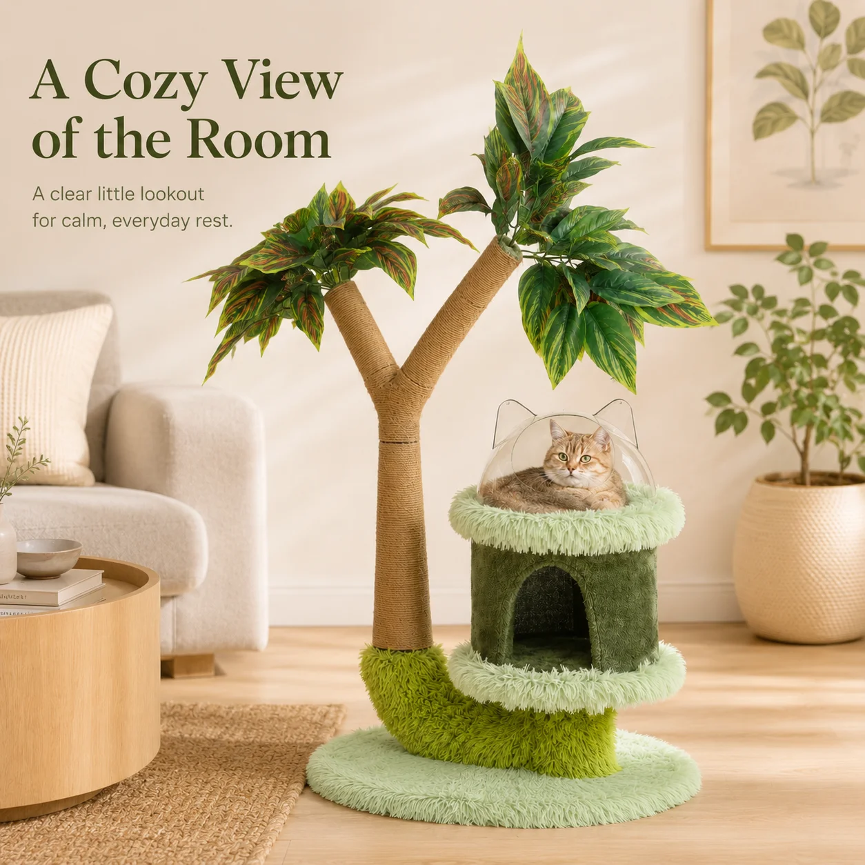 Mango Tree Cat Tree for Small Cats - Cozy Perch Fun Platform Scratching Post - Cat Furniture with Natural Sisal Rope