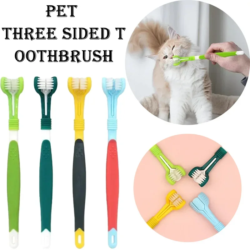 Multi-Angle Three Sided Pet Toothbrush Portable Finger Brush for Dog Cat Teeth Cleaning Tartar Bad Breath Removal Dental CareSet