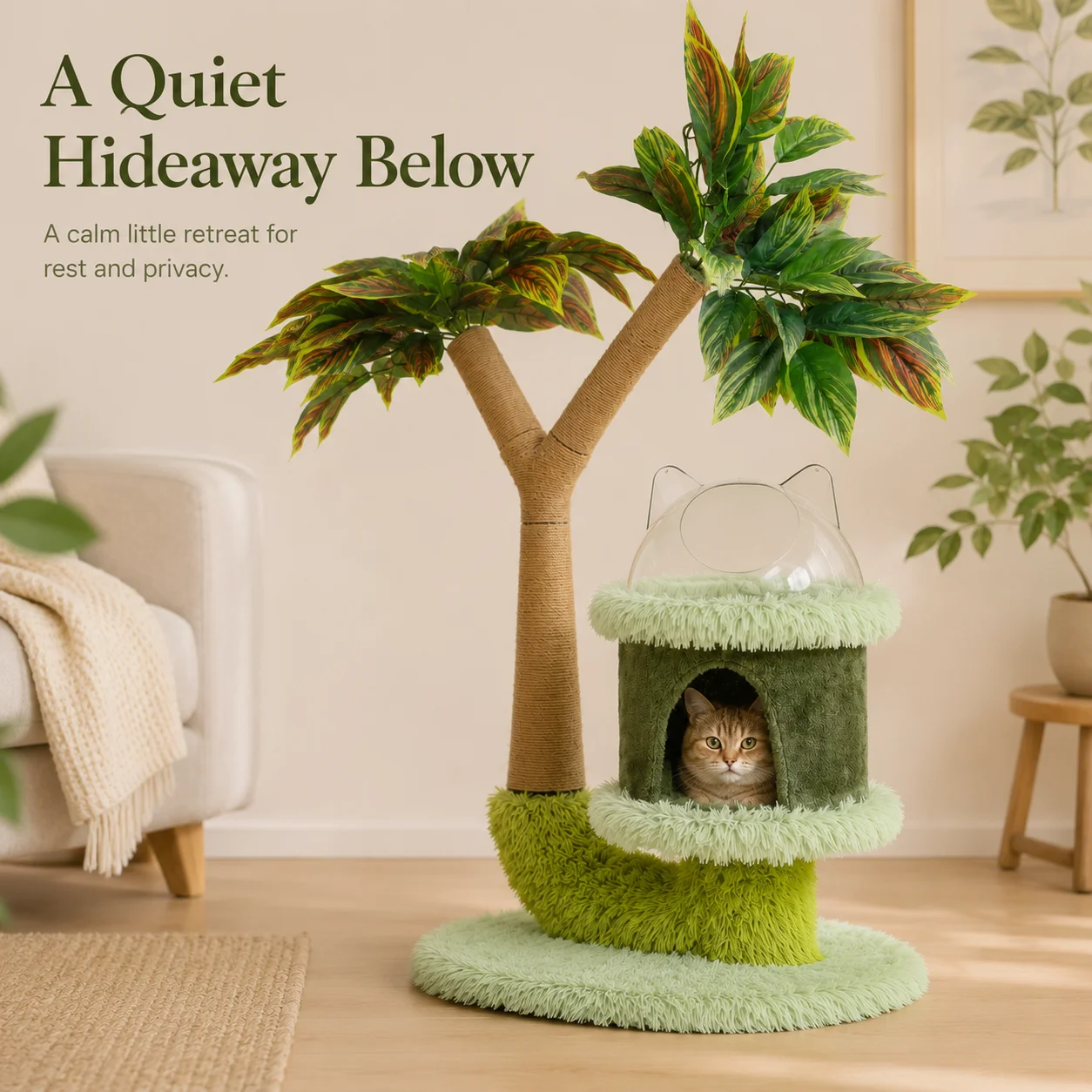 Mango Tree Cat Tree for Small Cats - Cozy Perch Fun Platform Scratching Post - Cat Furniture with Natural Sisal Rope - Image 5