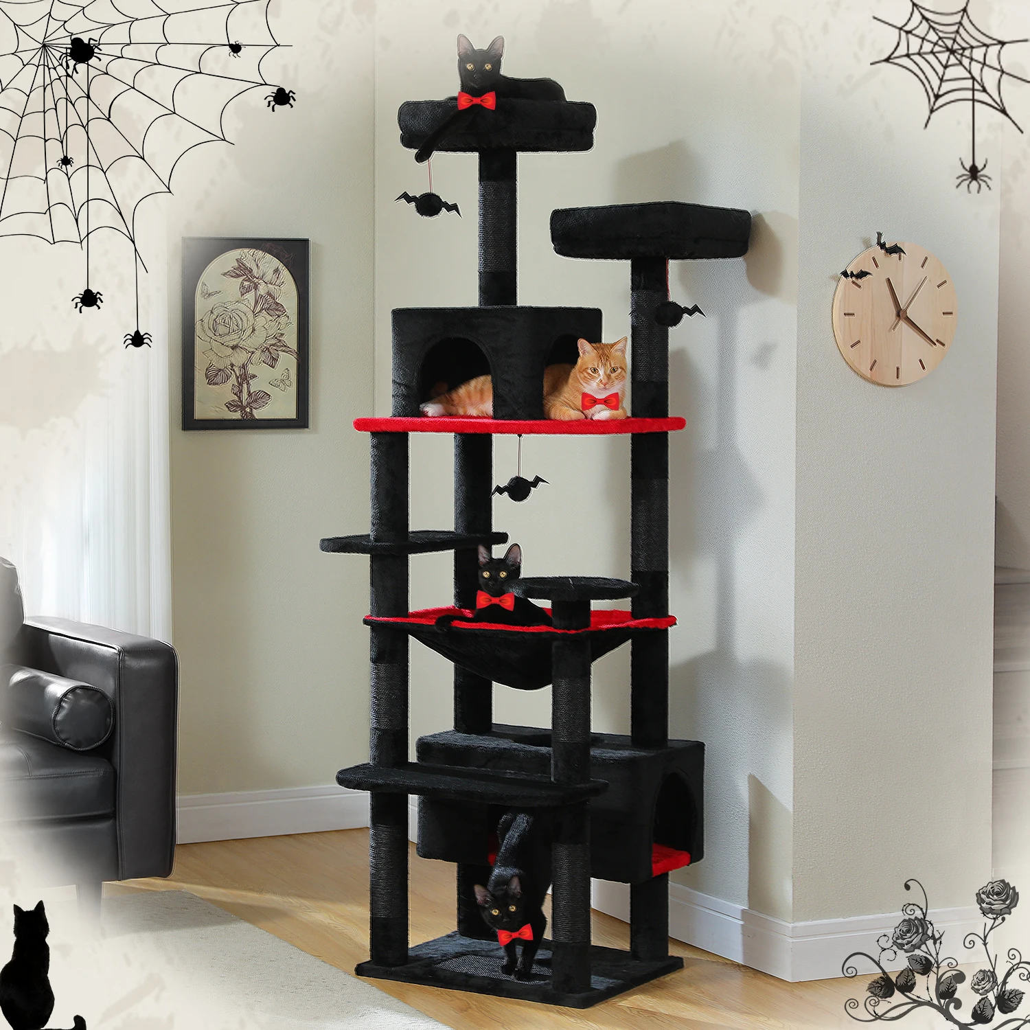 Large Cat Tree and Tower for Indoor Cats With Sisal-Covered Scratching Posts Spacious Hammock Padded Perches and Condos Cat Toys - Image 3