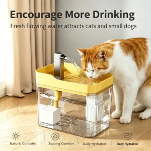 Cat Water Fountain Auto Filter ,USB Powered Cat Water Bait, Mobile Water Cat Supplies, 1.5L Large Capacity, SilentRunning, Transparent Water Level, Spill-Free Base